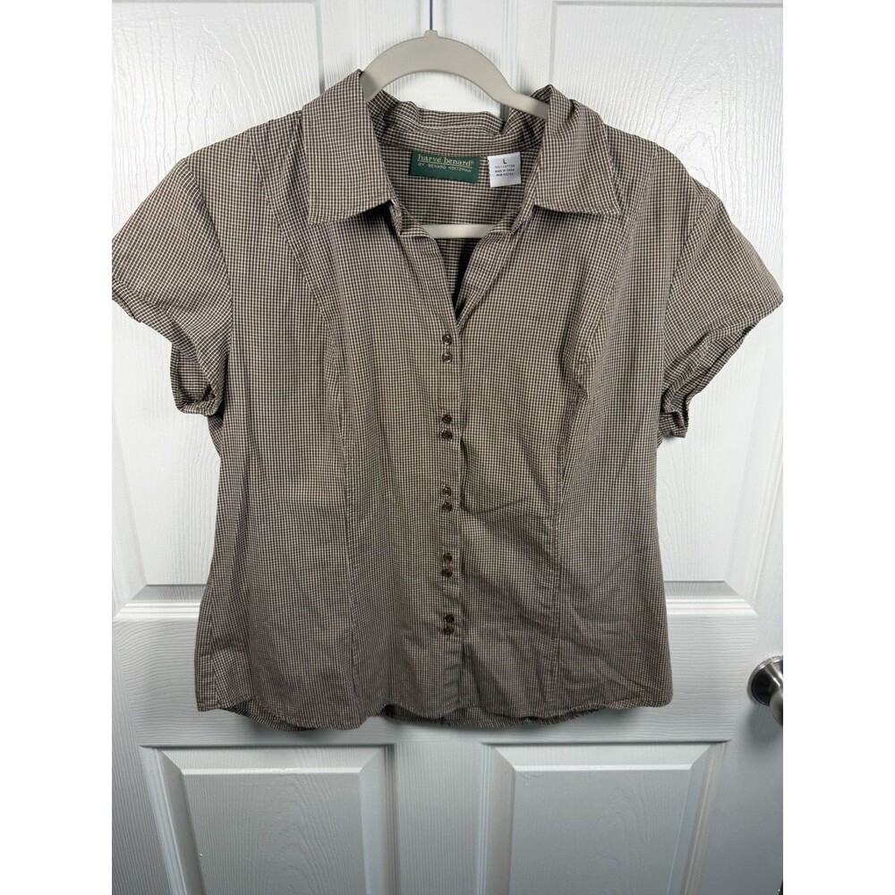 Vintage Harve Benard Women's Sz L Brown Plaid Button Up Y2K Gilmore Girls Preppy